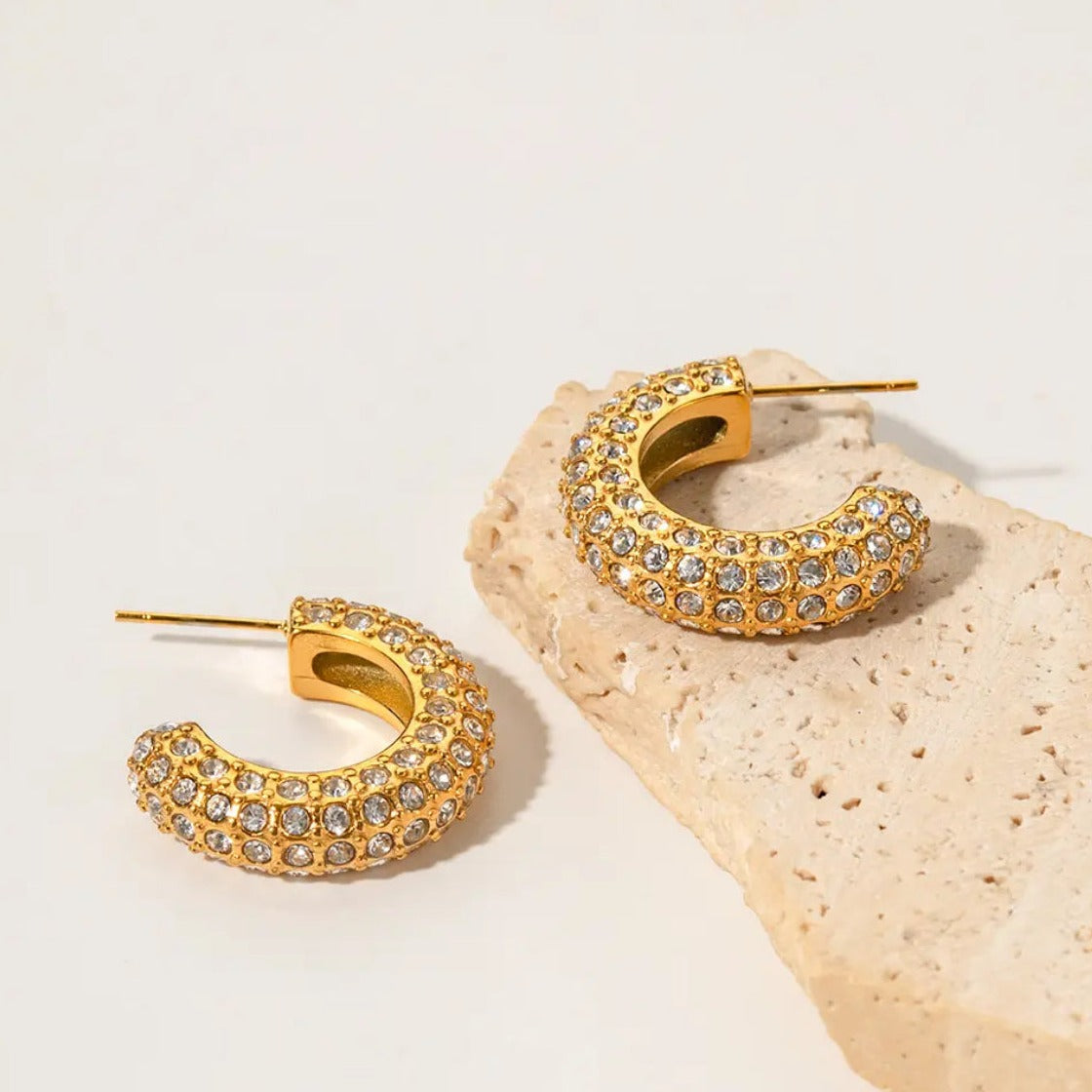 Crystal 18K Gold Hoops Earrings