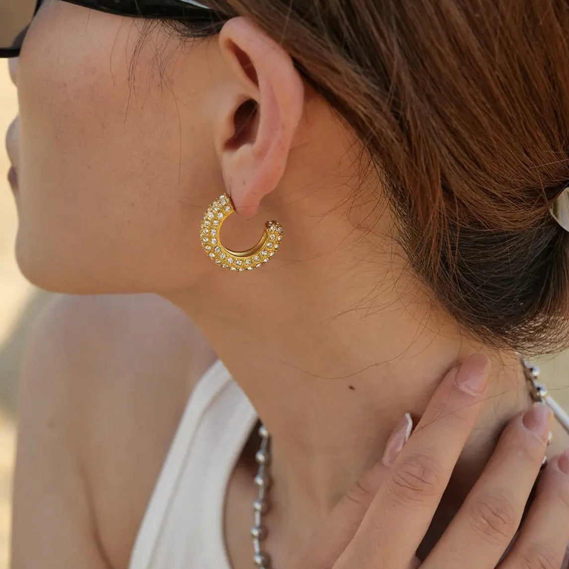 Crystal 18K Gold Hoops Earrings