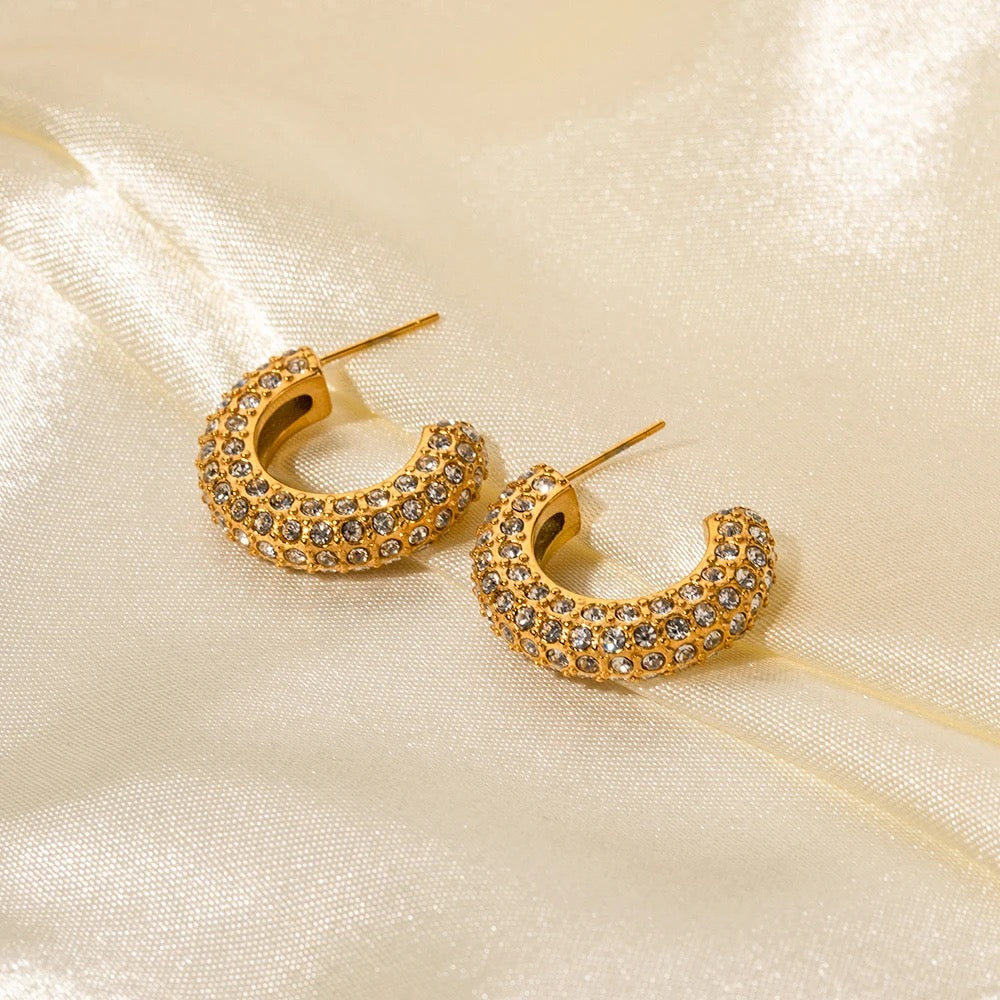 Crystal 18K Gold Hoops Earrings