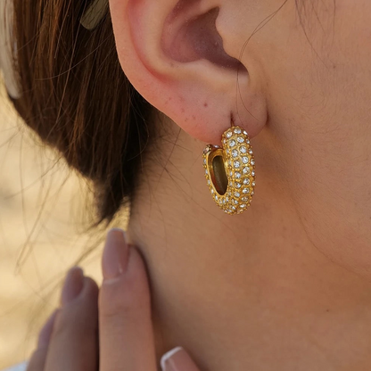 Crystal 18K Gold Hoops Earrings