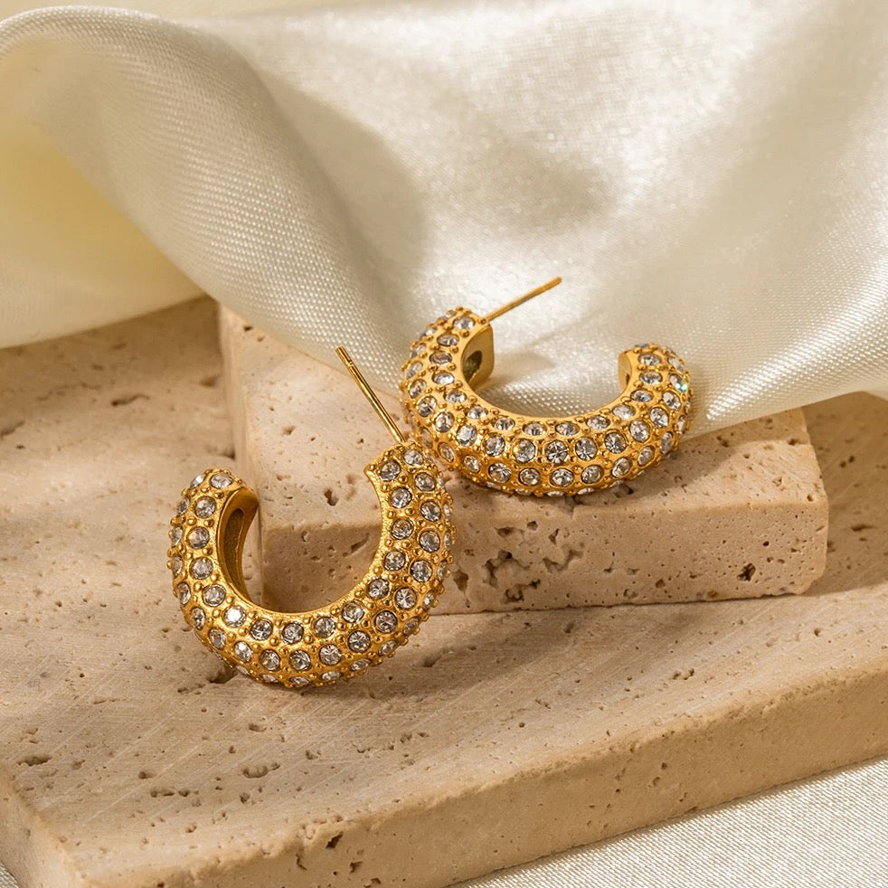 Crystal 18K Gold Hoops Earrings