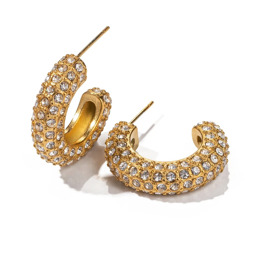 Crystal 18K Gold Hoops Earrings