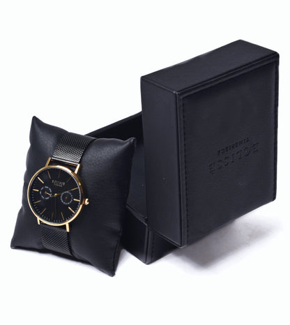 black with gold bezel watch